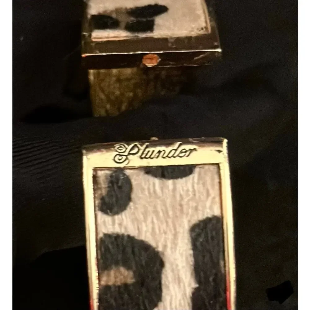 Plunder Gold Tone Leopard Print Hinged Bangle Cuff Bracelet
